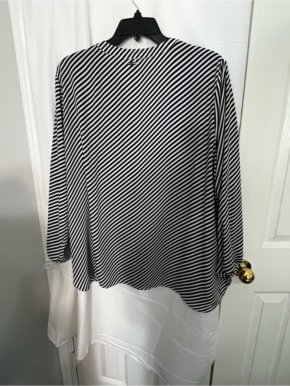 Anne Klein Black and White Striped V-Neck Blouse - Picture 5 of 5